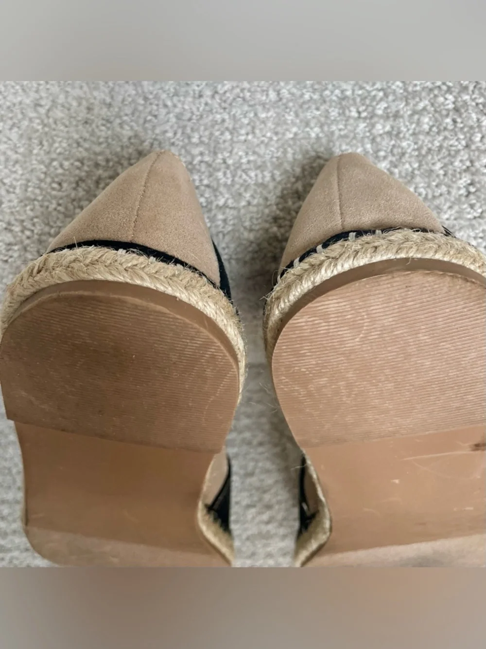 Ellos Women's 11M Faux Black Tan Suede Jute Espadrille Flats Shoes Summer Travel